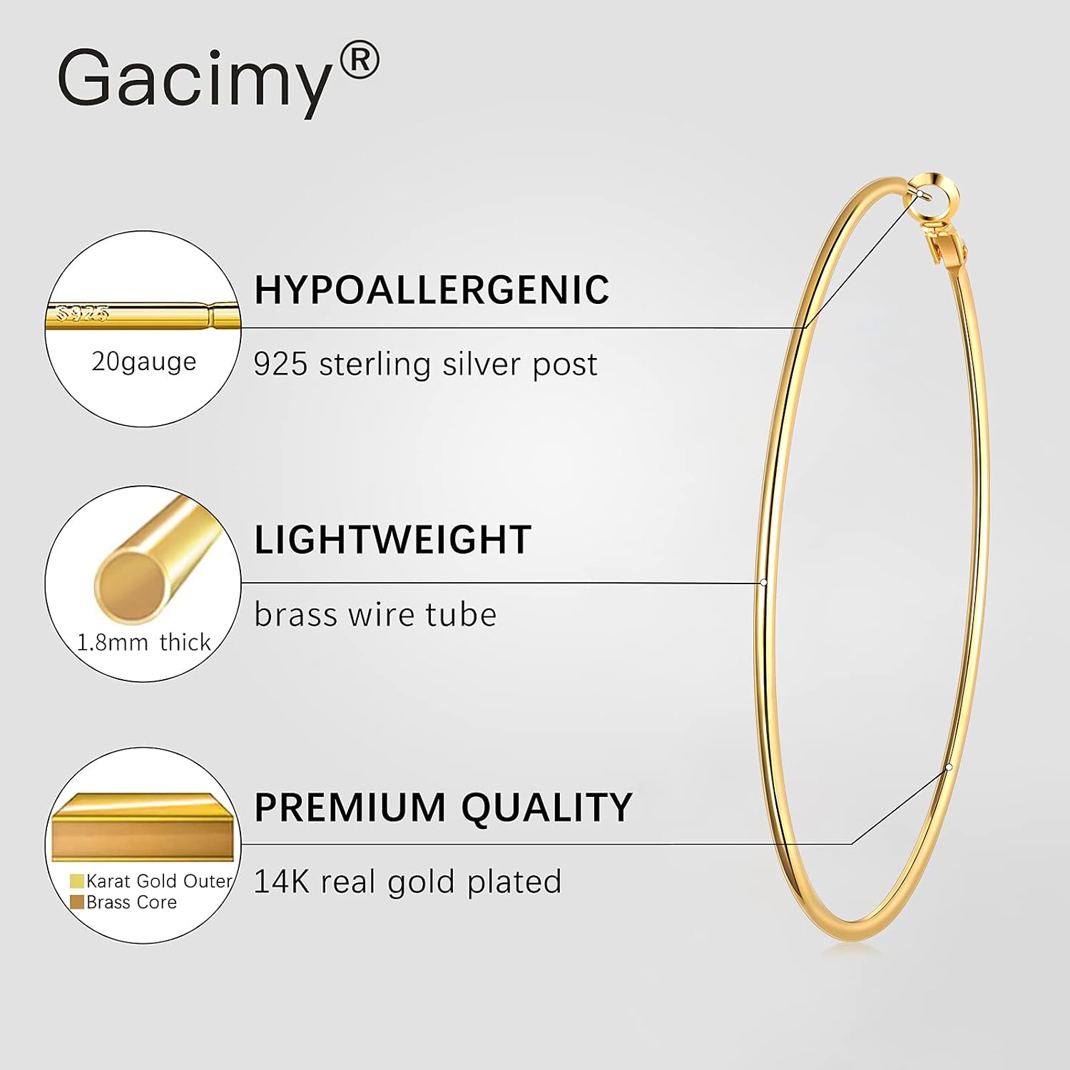 Detalle 2 de Gacimy Gold Hoop Earrings 2.4 in