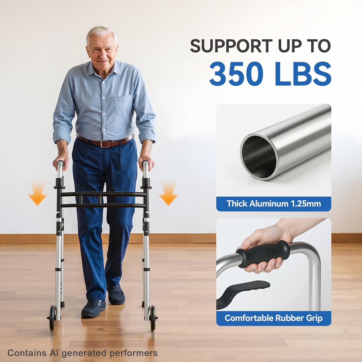 Thumbnail 2 de Loyoda FBL835285 Folding Walker, Adjustable Fit, 5-Inch Front Wheels