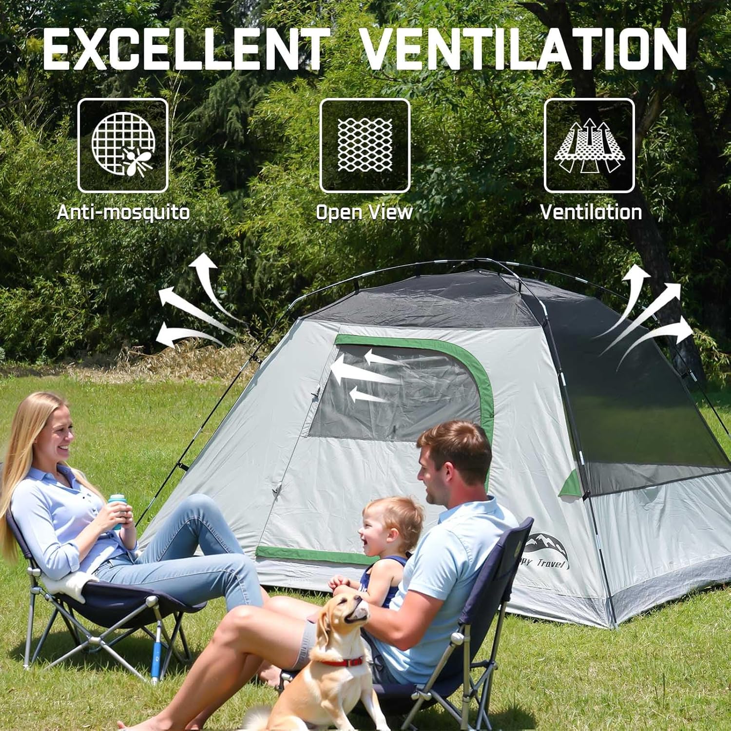 Detalle 2 de Happy Travel Camping Tent: 4-6 Person Dome Tent with Rainfly