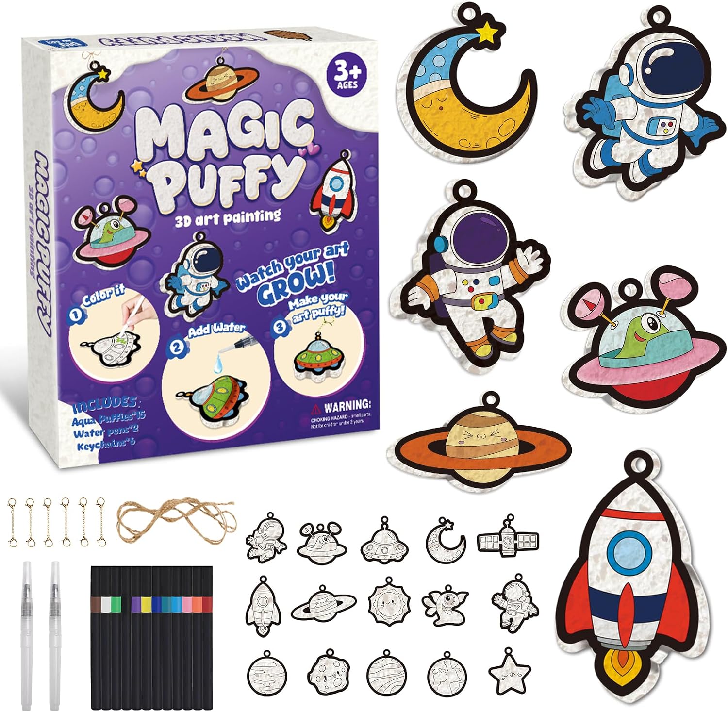Detalle de ZHFEIIRU 3D Art Kit: Aqua Puffs Princesses (Space) – Mess-Free 3D Craft for Kids Aged 4–10