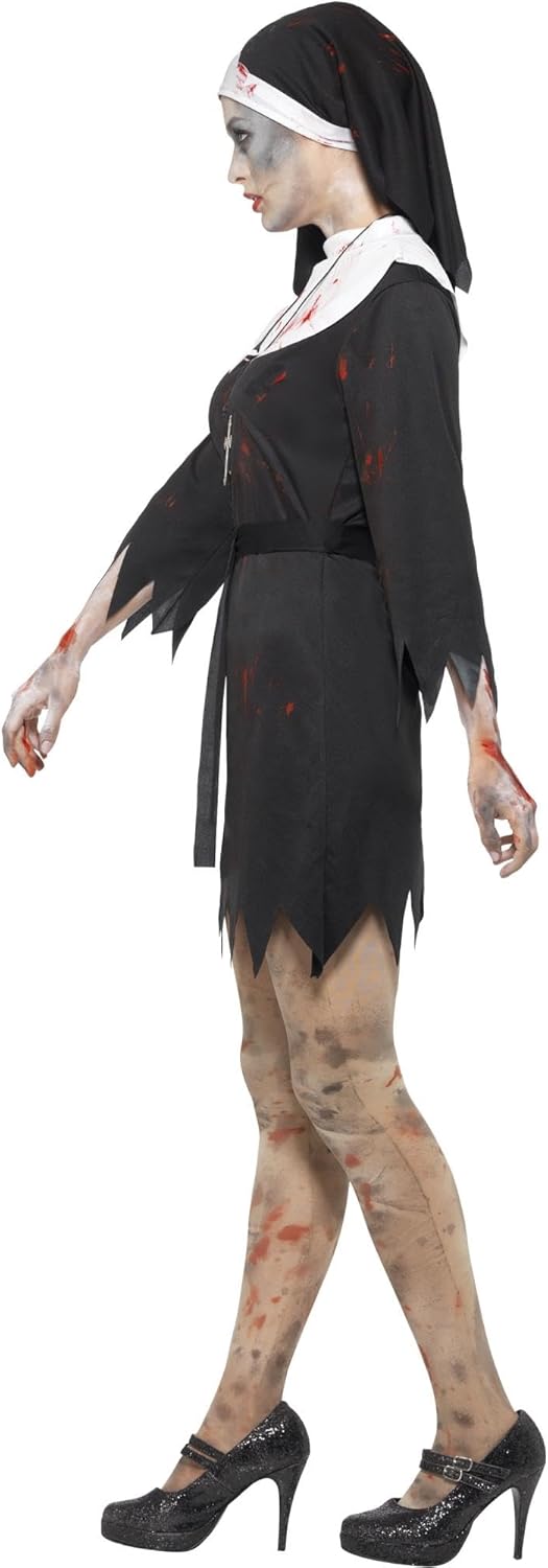 Thumbnail 1 de Smiffys Damen Zombie Ordensschwester Kostüm – Kleid, Kopftuch, Gürtel und Kreuzkette, schwarz