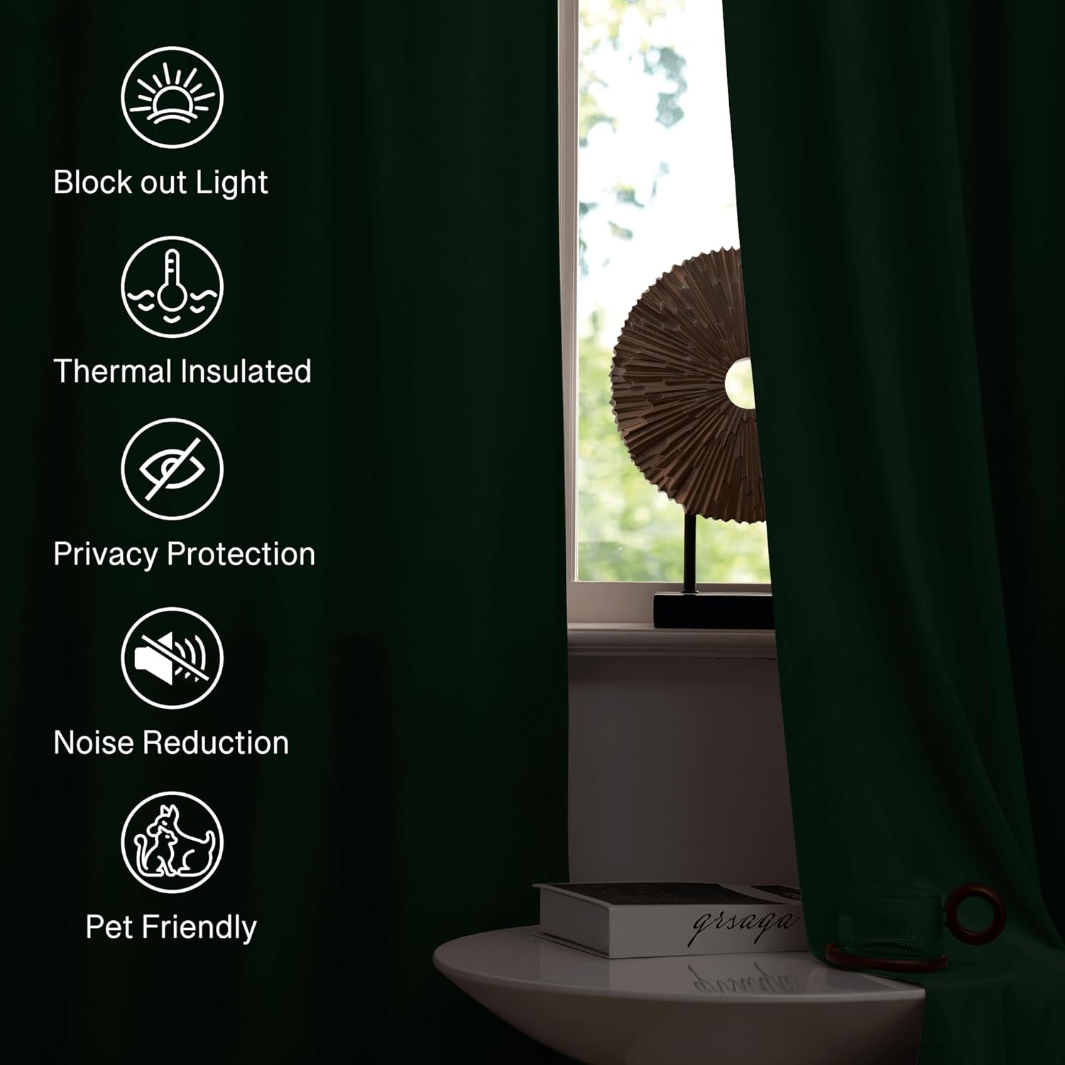 Thumbnail 5 de StangH Green Velvet Curtains: Elegant Rod Pocket Drapes with Thermal Insulation (2 Panels, Dark Green)