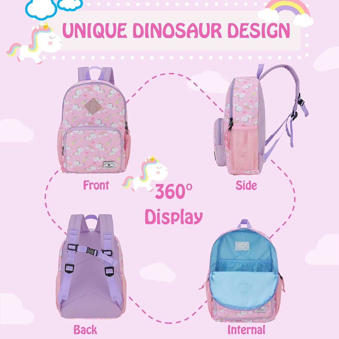 Thumbnail 3 de VX VONXURY Kids Backpack 12.3L – Lightweight, Water-Resistant Toddler School Bag with Chest Strap (Dinosaur or Unicorn)