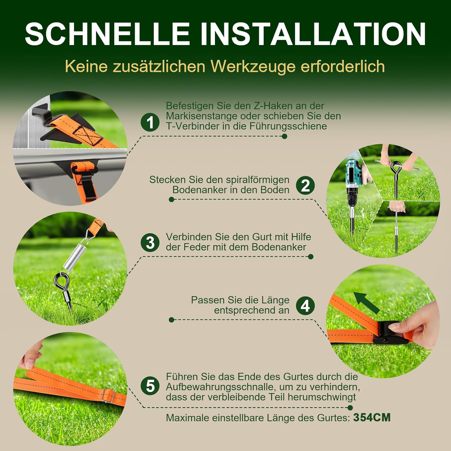 Thumbnail 5 de SCHINTILLO Sturmband Markise Vorzelt Set für Thule & Fiamma – Stabilisierungs-Kit mit 39 cm Bodenankern