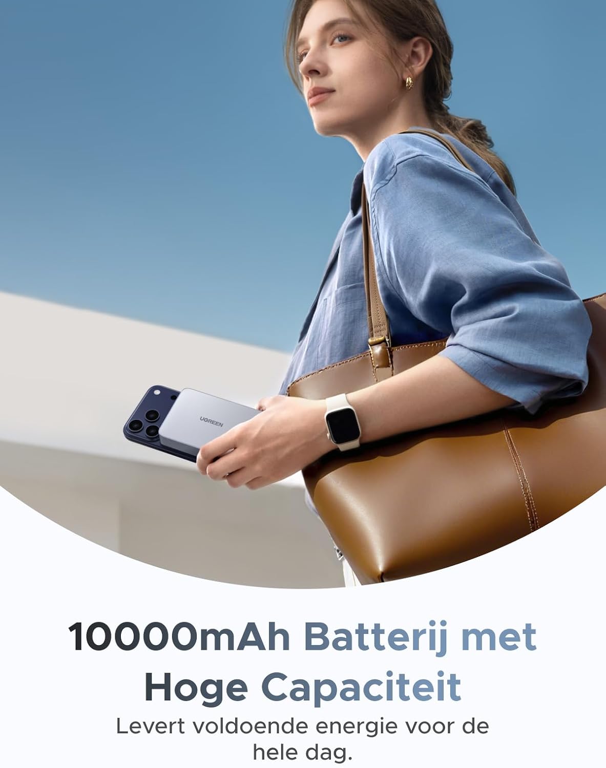 Detalle de UGREEN MagFlow 65958 powerbank 10.000 mAh met Qi2 25W en USB-C 30W