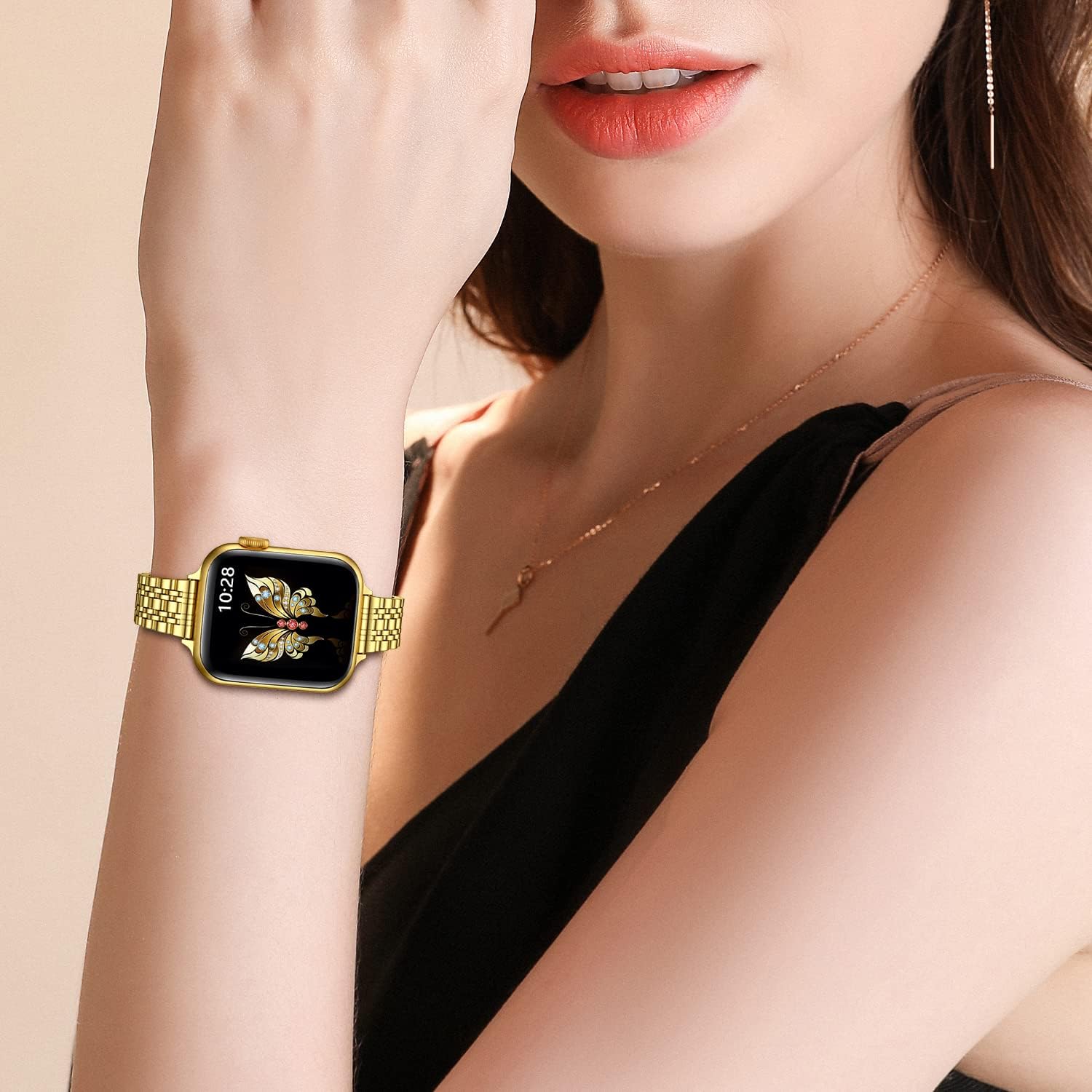 Thumbnail 6 de MioHHR Slim Straps Thin Stainless Steel Chain Band for Apple Watch (Gold) – 42mm–49mm compatible