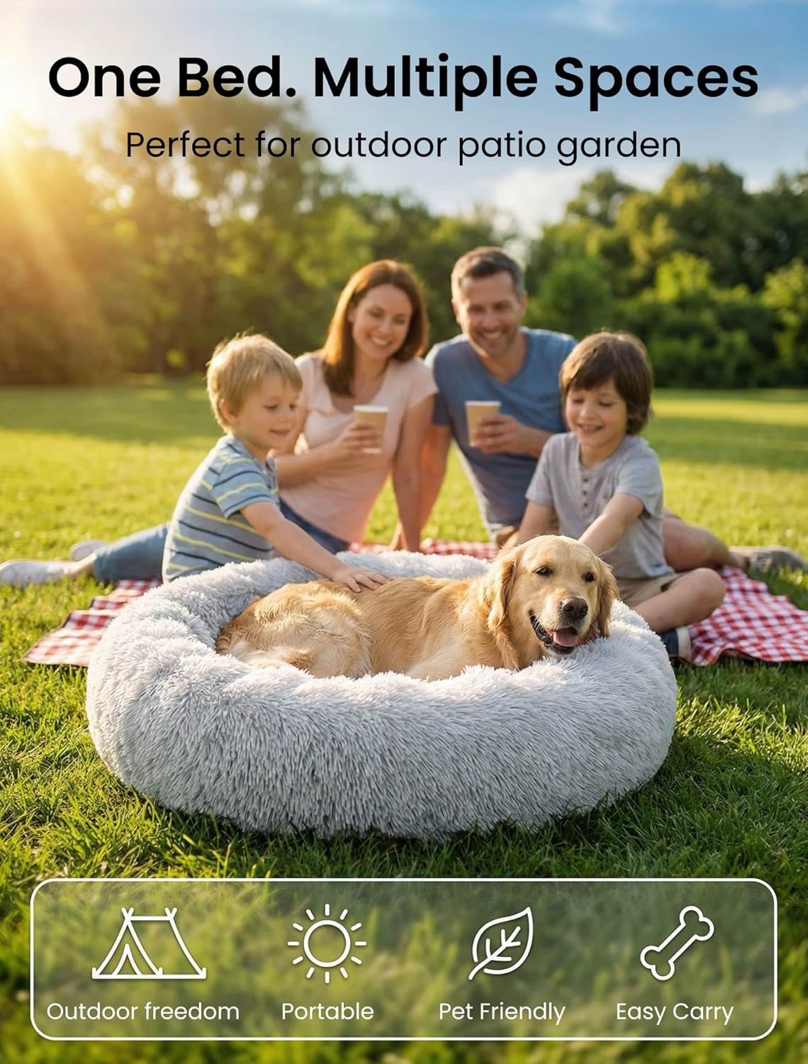 Thumbnail 3 de Moistu Small Dog Bed with Removable Cover (50cm) – Washable Donut Pet Bed with Zip, Orthopedic Support & Anti-slip Base