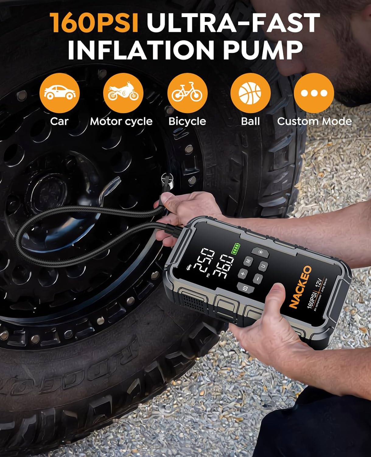 Thumbnail 2 de 8000A Jump Starter Power Pack with Air Compressor (160 PSI) and 600LM LED — All-in-One Car Battery Booster