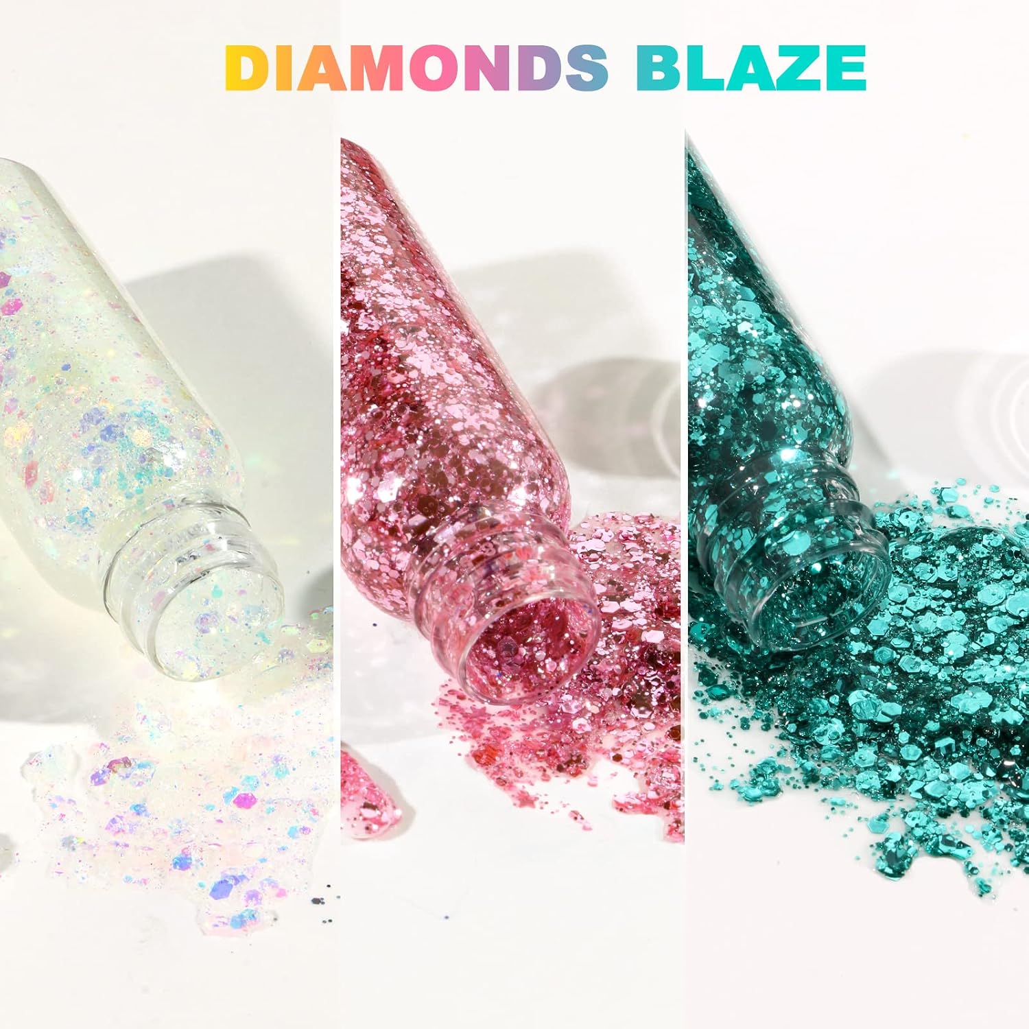 Detalle de Gel à paillettes URAQT « Mermaid » pour le corps et les yeux (blanc + rose + vert)