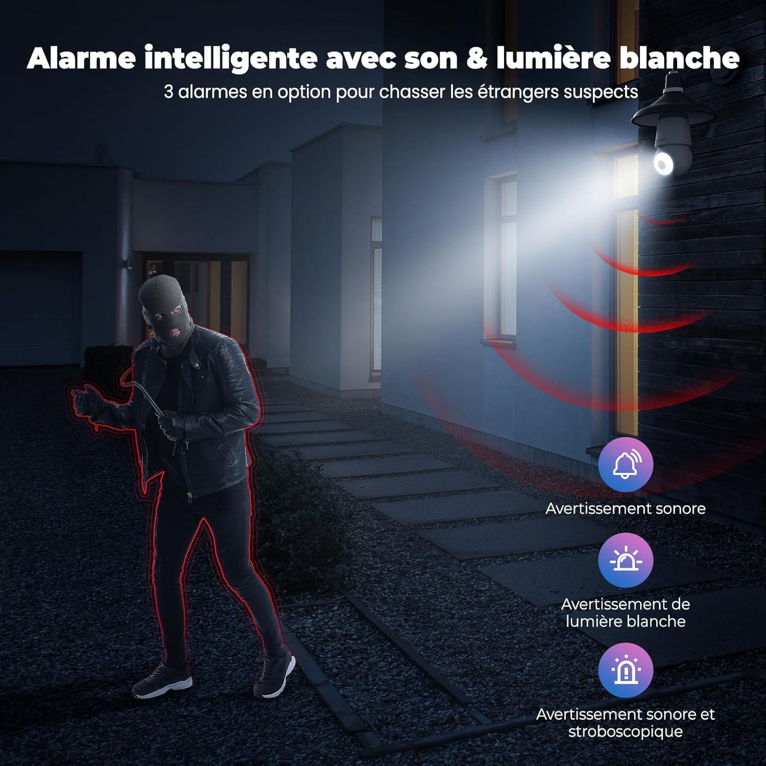 Thumbnail 3 de Codnida Caméra Surveillance WiFi Ampoule E27 — 2K, Vision Nocturne en Couleur, Détection de Mouvement et Audio Bidirectionnel