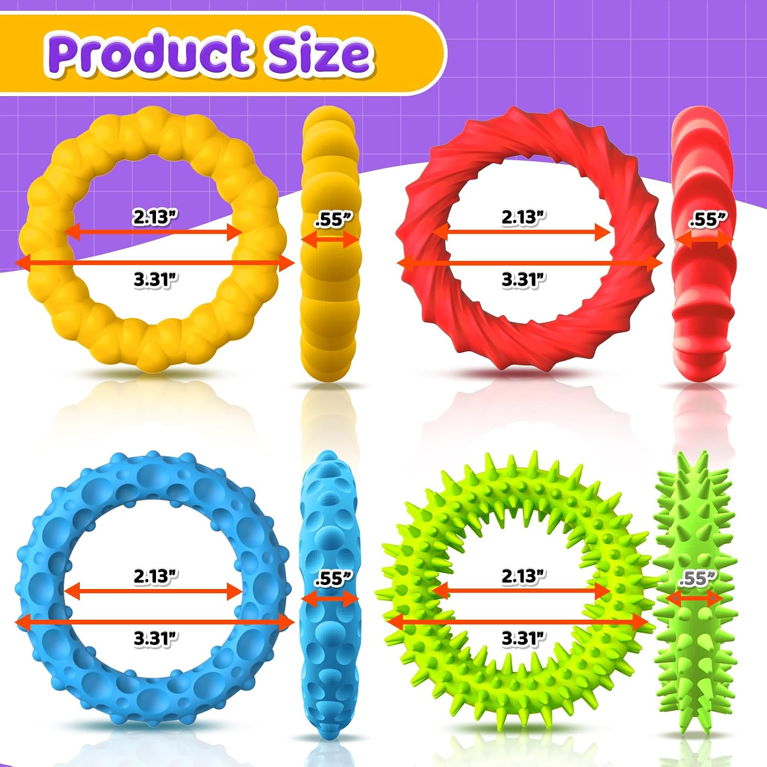 Thumbnail 2 de Sensory Toys Textured Stretchy Fidget Bracelets, 4-Pack in Assorted Colors