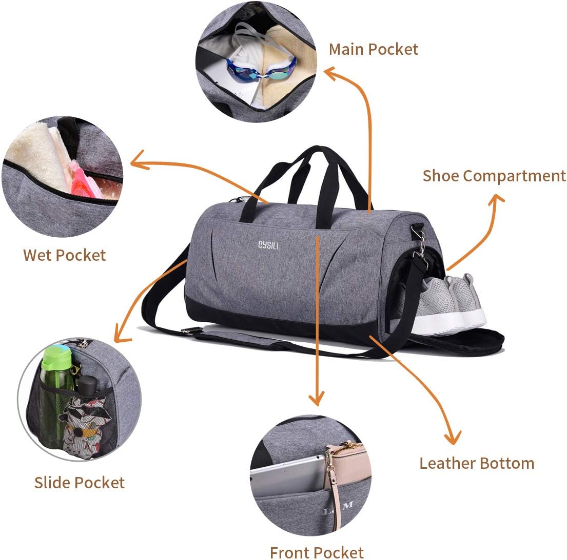 Detalle de Kasibon gym bag with shoes compartment, wet pocket and 35L capacity