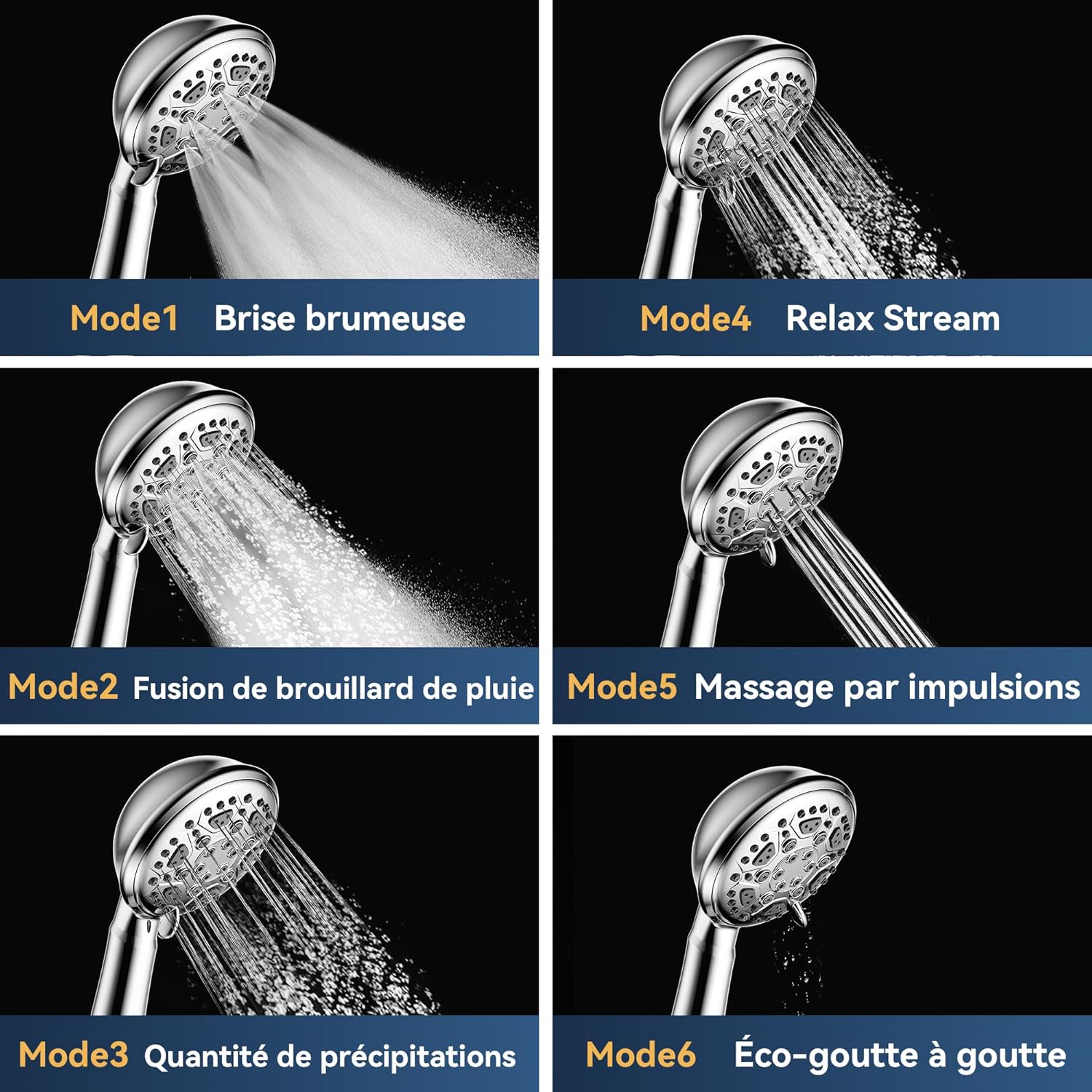 Thumbnail 2 de HNNHOME Pommeau de douche haute pression 6 modes – Grand tête 10 cm, installation universelle, rose