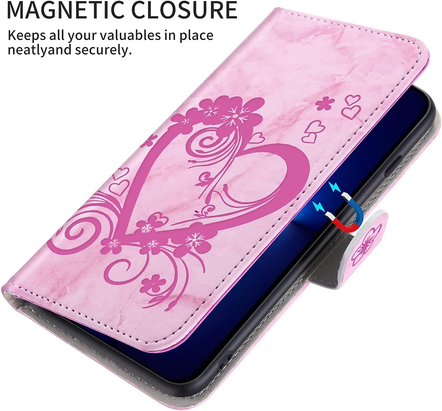 Thumbnail 5 de Norn iPhone 7 Plus/8 Plus Wallet Case in Pink with Embossed Love Heart Floral Pattern
