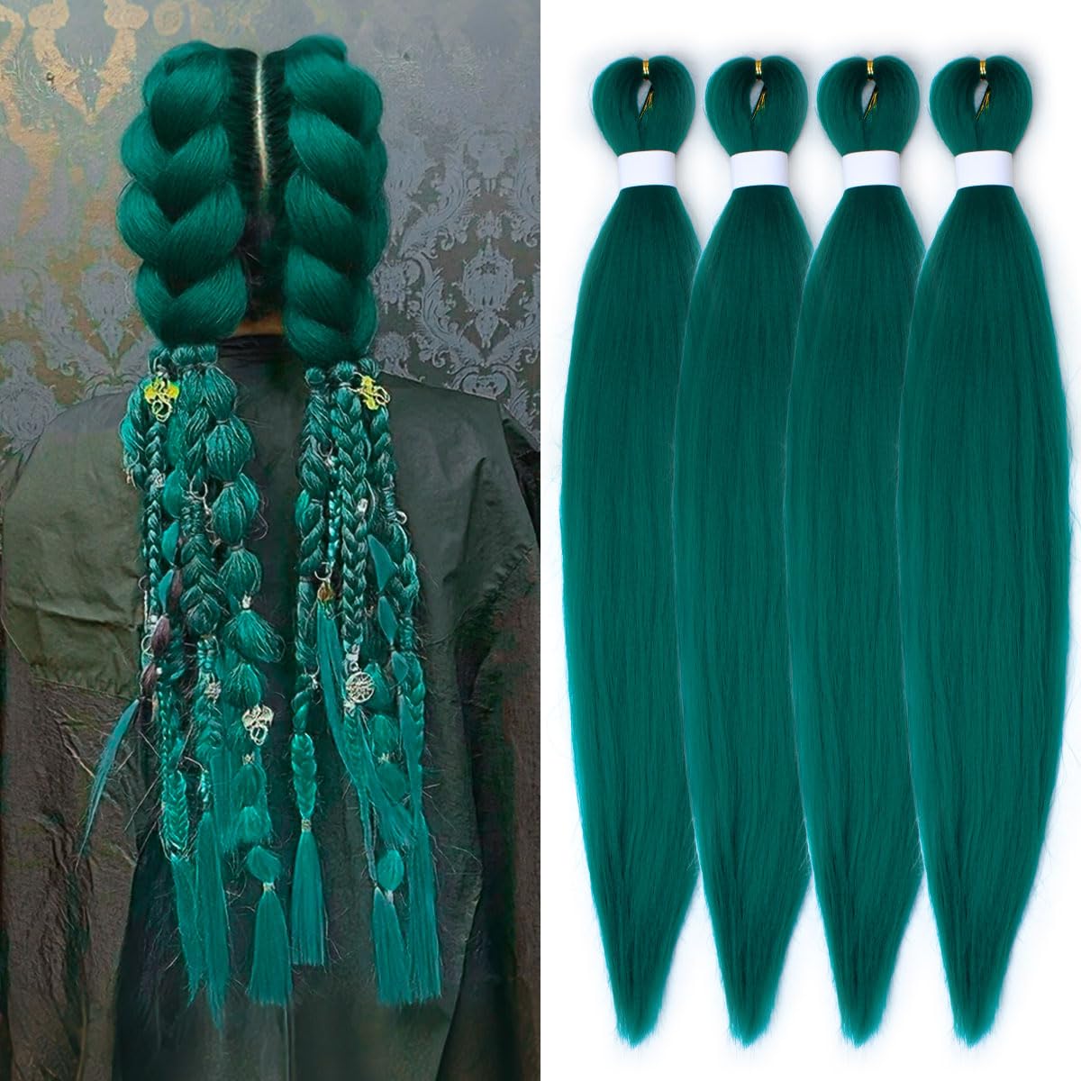 Detalle de Aooffut Hunt Green Braiding Hair, 26-Inch Pre-Stretched Yaki Synthetic Extensions