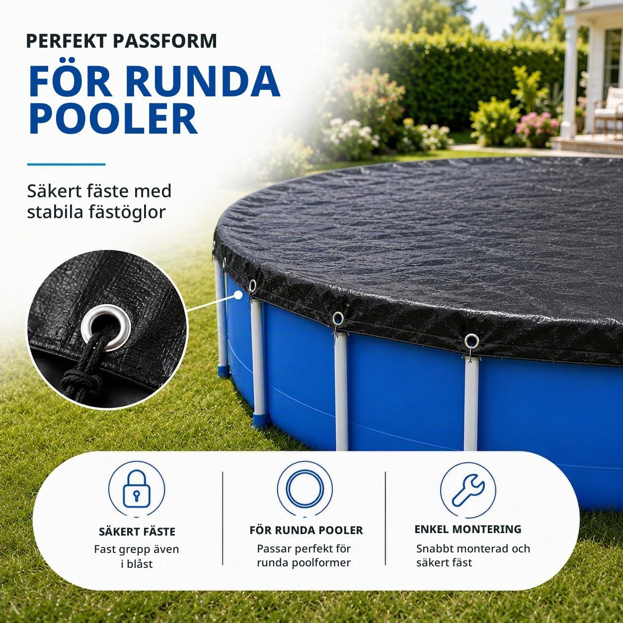 Detalle de TK Gruppe Timo Klingler TK294304 rund poolpresenning, svart PE, 200 g/m²