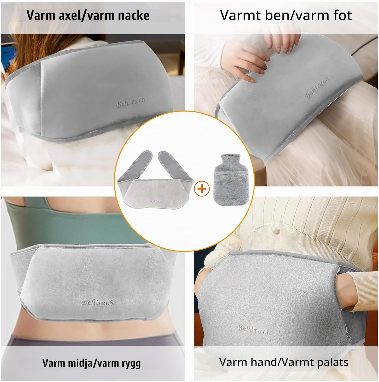 Detalle 1 de Behiruch RSD001 värmeflaskbälte, 1,2 l, grå med mjukt överdrag