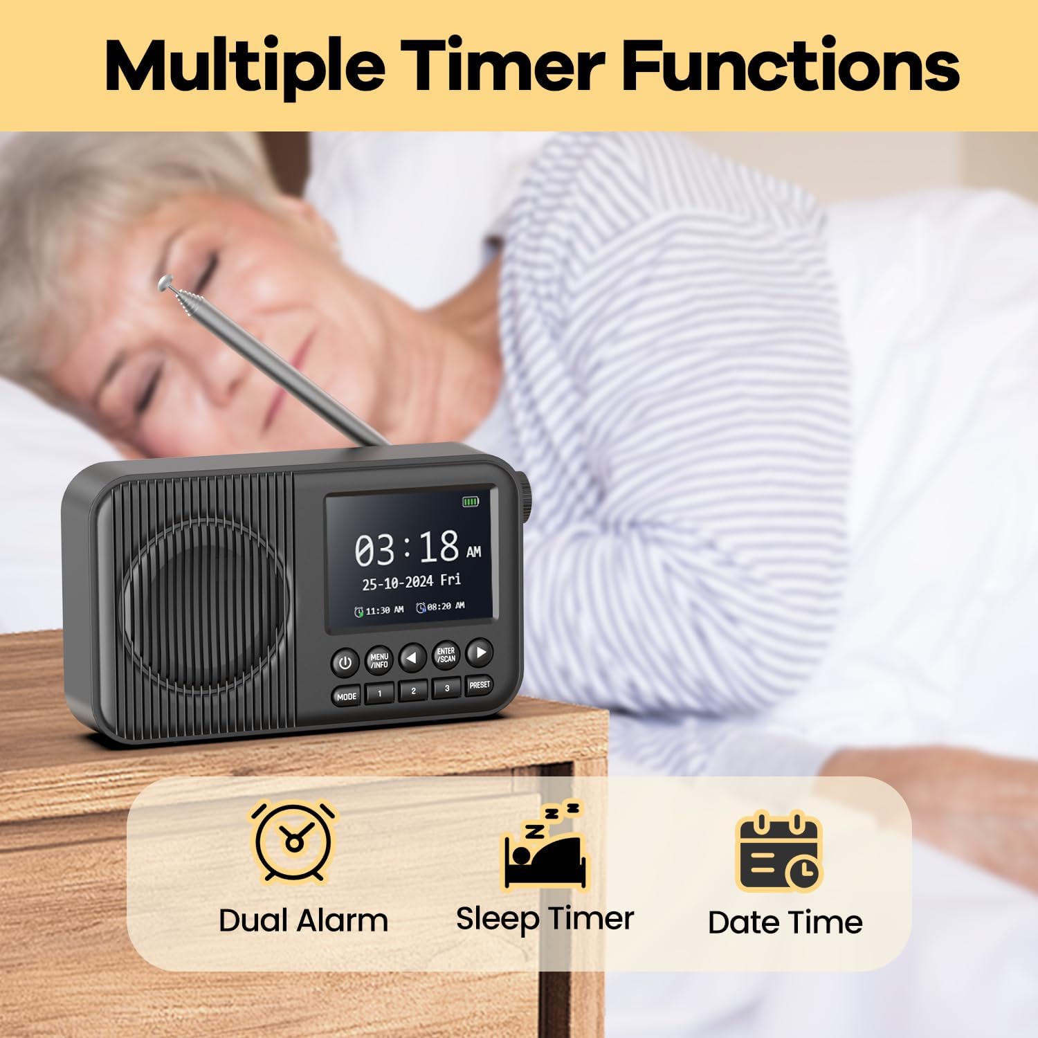 Thumbnail 4 de Arafuna Radio Portatile DAB con schermo LCD da 2,4”, Bluetooth, FM e doppia sveglia