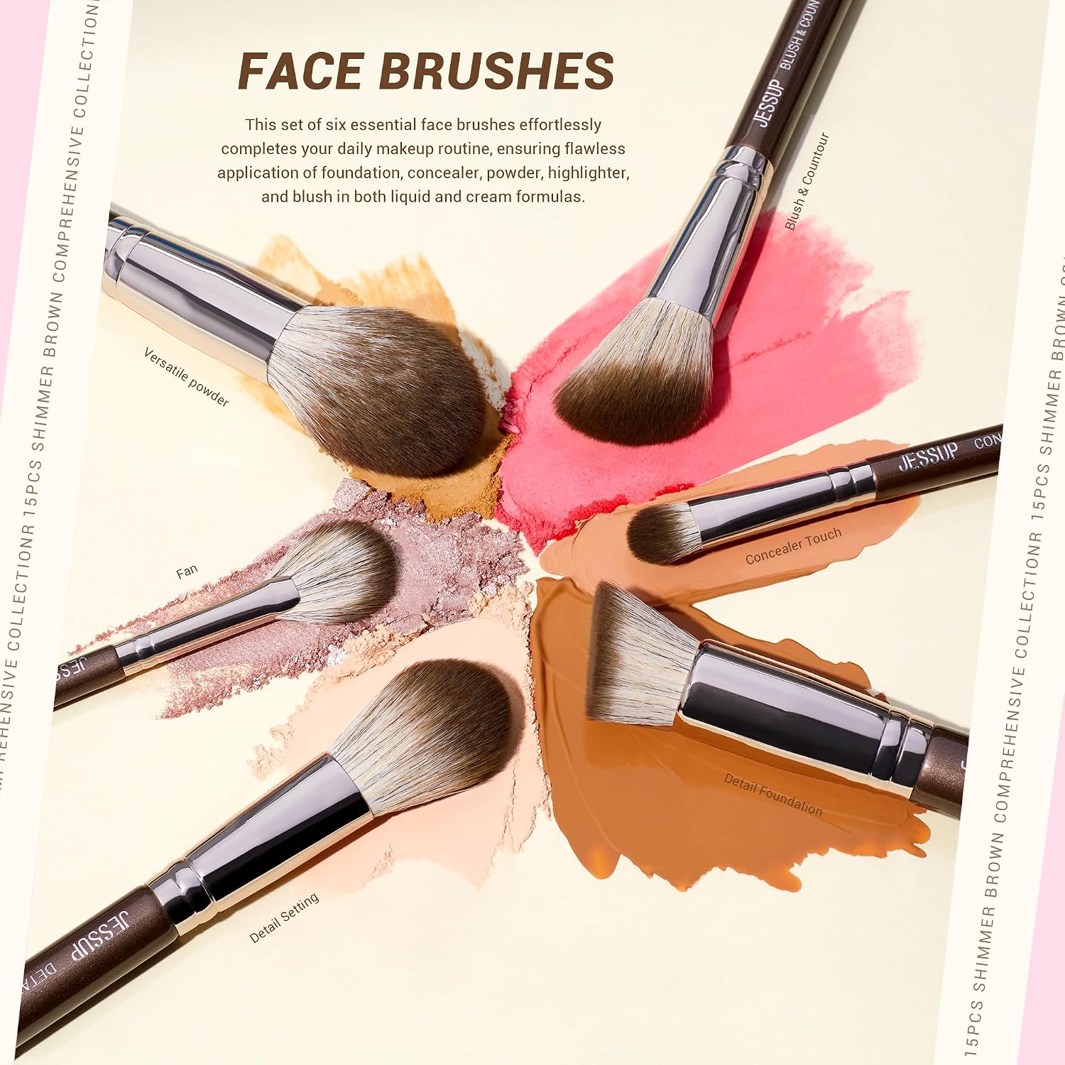 Thumbnail 3 de Jessup set de 15 pinceaux de maquillage marron (T498) : teint, yeux et finitions