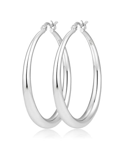 Geveay Sterling Silver Hoop Earrings for Women – Hypoallergenic Hollow Tube Hoops in 30/40/50/60mm