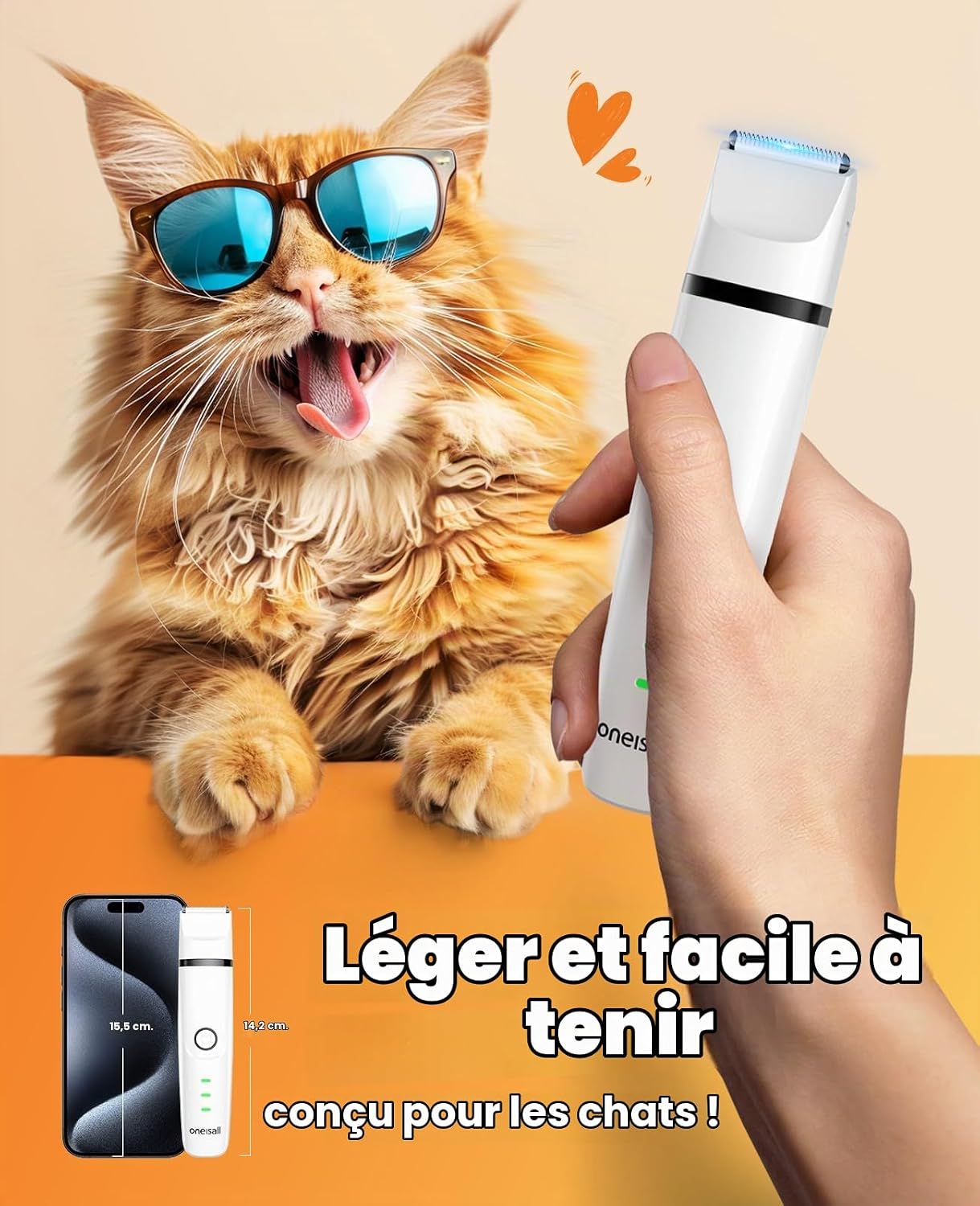 Detalle de oneisall Dingleberry 3-in-1-tondeuse voor katten en honden met 2 snelheden