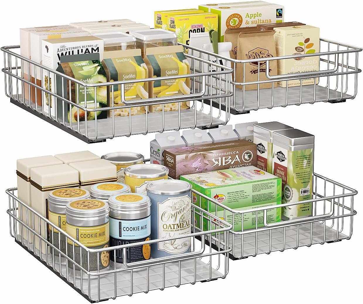 Detalle de Kitstorack Pull Out Cabinet Organizer (Stainless Steel) — Slide-Out Drawer 4-Pack with Full-Extension Slides