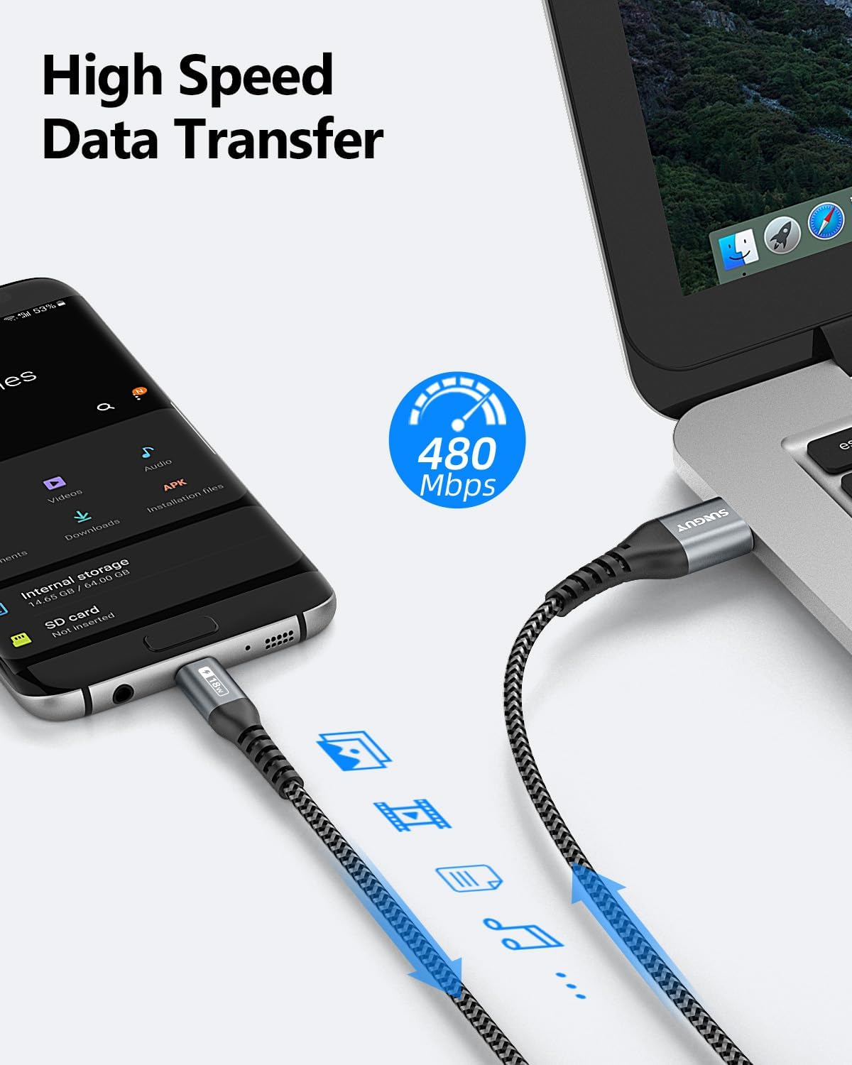 Thumbnail 3 de SUNGUY Micro-USB-Kabel Set (0,3 m, 3 Stück) für Schnellladen & Daten-Synchronisation