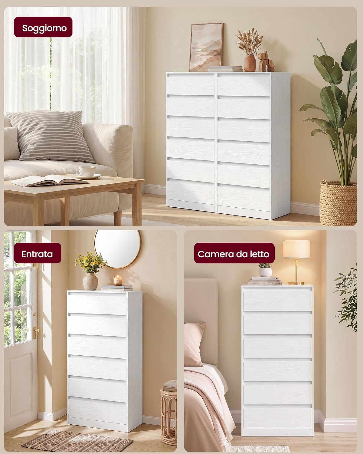 Thumbnail 6 de VASAGLE KAILYN Collezione – Cassettiera a 6 cassetti in bianco neve, stile moderno