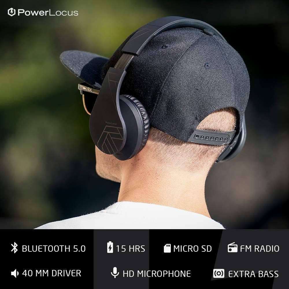 Thumbnail 1 de PowerLocus Bluetooth Over-Ear Headphones (Black) – wireless & wired with mic, microSD/TF and FM