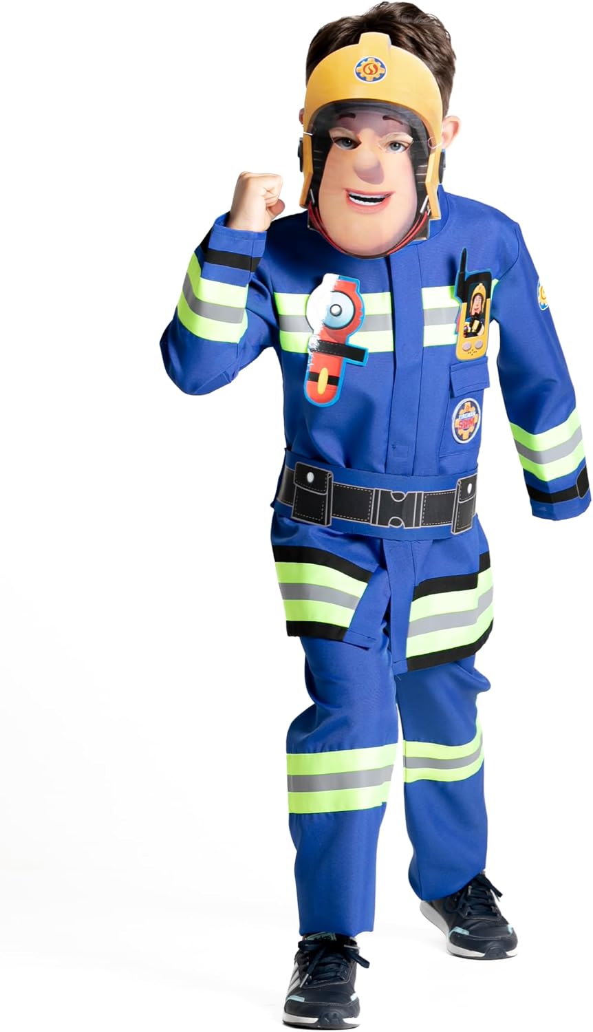 Detalle 1 de Fireman Sam New Uniform – kostium strażaka dla chłopca 5–7 lat z maską