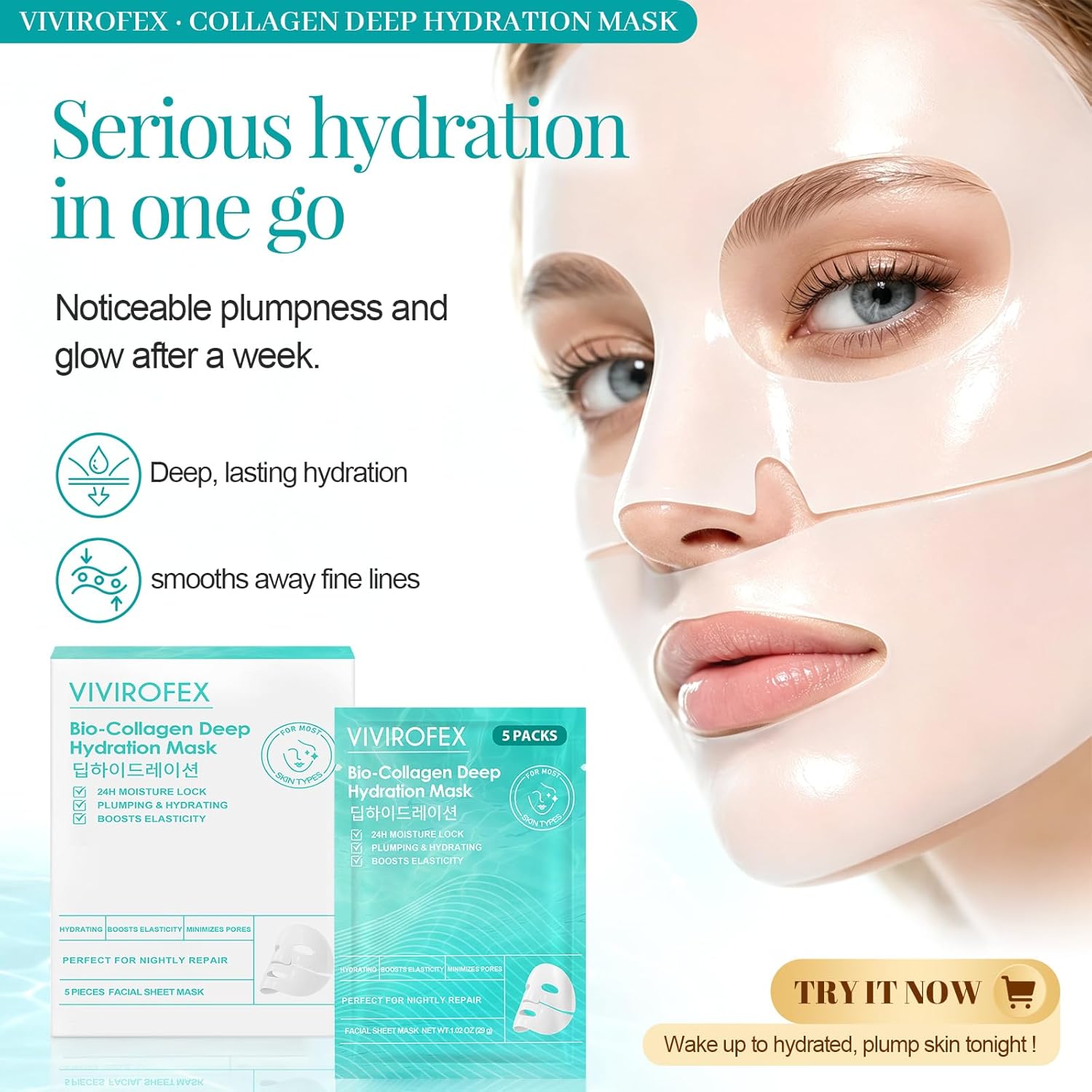 Detalle de VIVIROFEX 5 pezzi maschera viso al collagene in idrogel Bio Collagen Face Mask