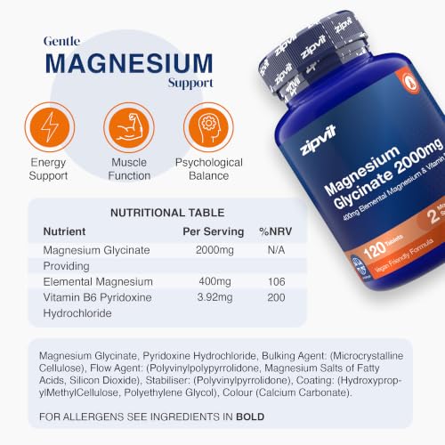 Thumbnail 6 de Zipvit Magnesium Glycinate 2000mg with Vitamin B6 – 120 Vegan Tablets