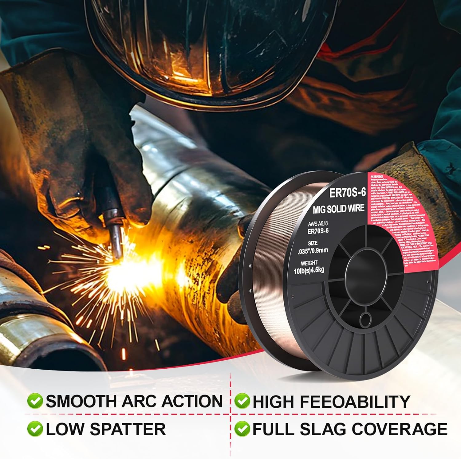 Detalle de ER70S-6 .035-Inch MIG Welding Wire on 10-Lb ABS Spool for All-Position Welding