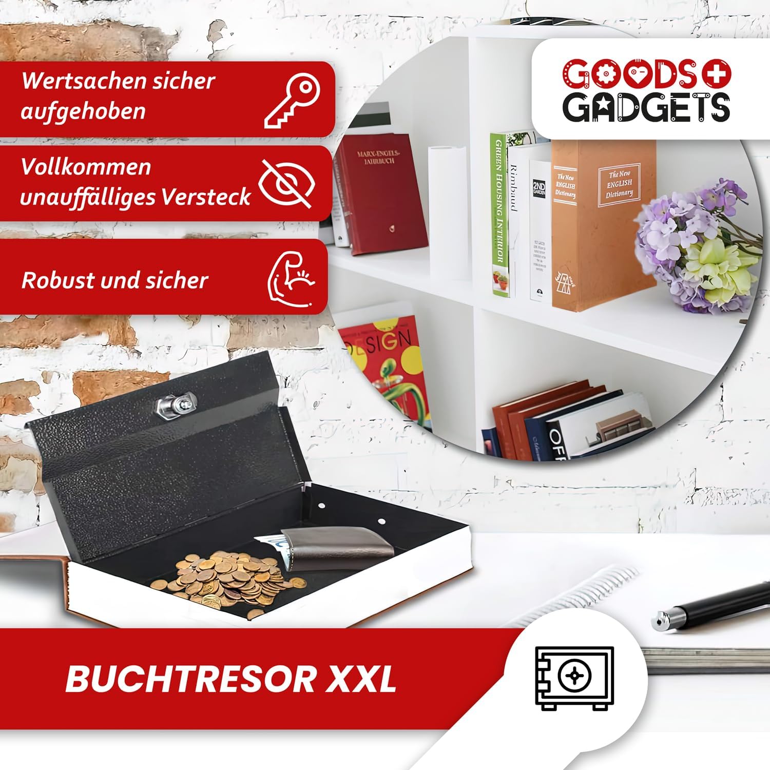 Detalle de GOODS+GADGETS 25457402 Book Safe, 24 x 15 cm, Key Lock, Steel Walls