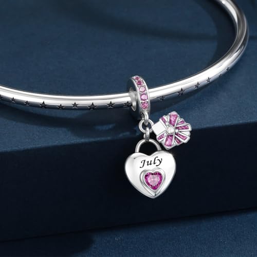 Detalle 2 de HappyStar Dije de piedra de nacimiento en forma de corazón de plata 925 (July) para pulseras y collares