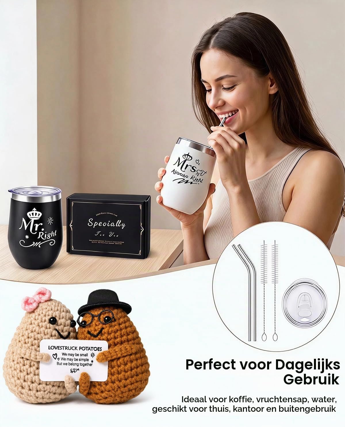 Detalle 2 de RYLIFEOGI RYLIFEOGIA13010# Mr & Mrs-mokkenset van roestvrij staal, 360 ml