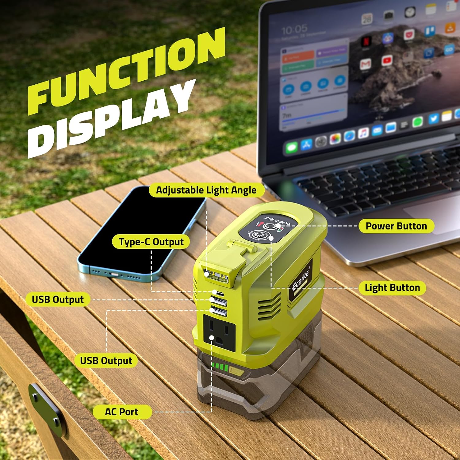 Thumbnail 5 de Ecarke 200W Portable Power Inverter for Ryobi 18V/20V 110-120V 🌟