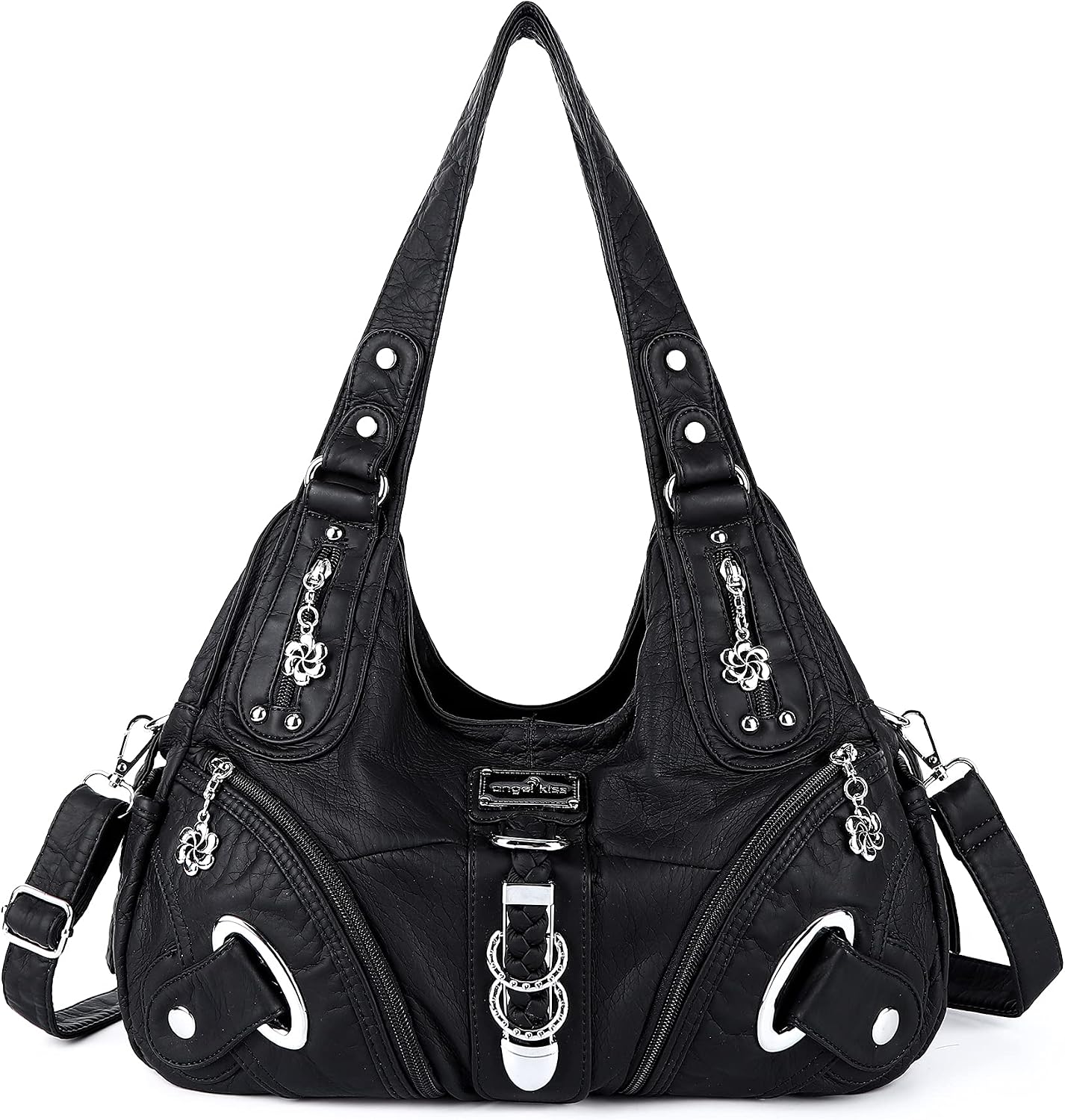 Detalle de Angelkiss Large Hobo Satchel Handbag for Women (Washed PU Leather)