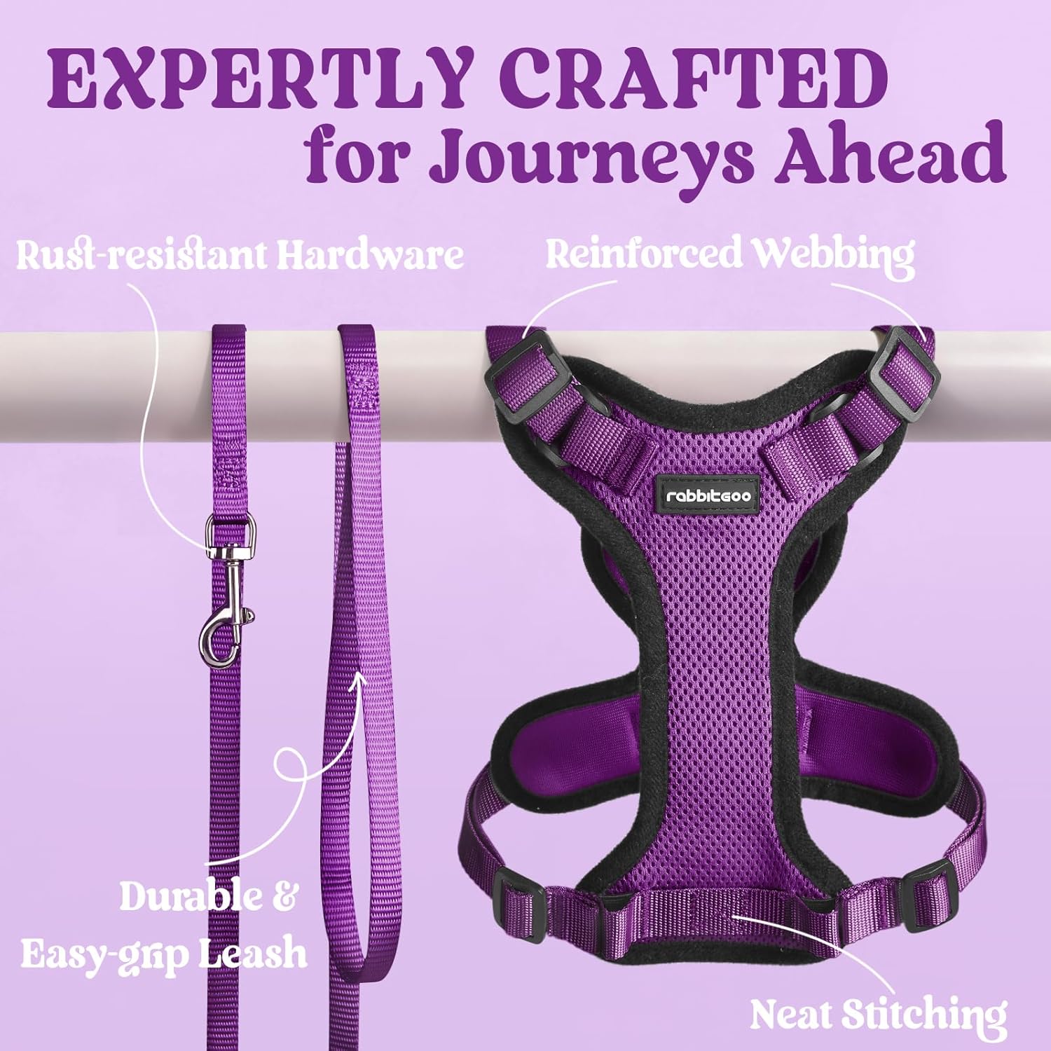 Thumbnail 6 de rabbitgoo Cat Harness and Lead Set (XXS, Purple) – Escape-Proof and Reflective for Kittens and Small Cats