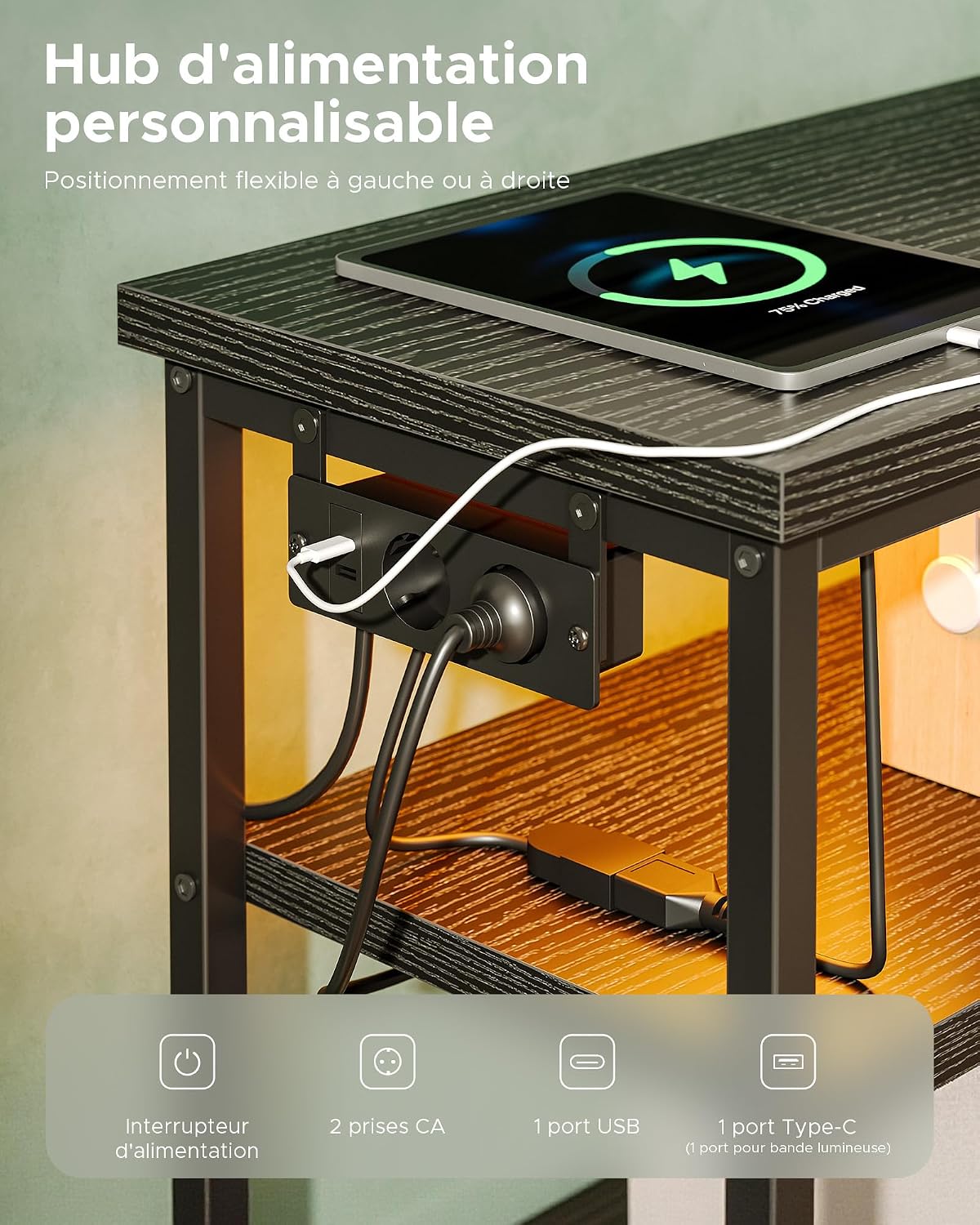 Thumbnail 2 de CO-Z Meuble TV 140 cm — Éclairage LED, hub USB et étagères ouvertes