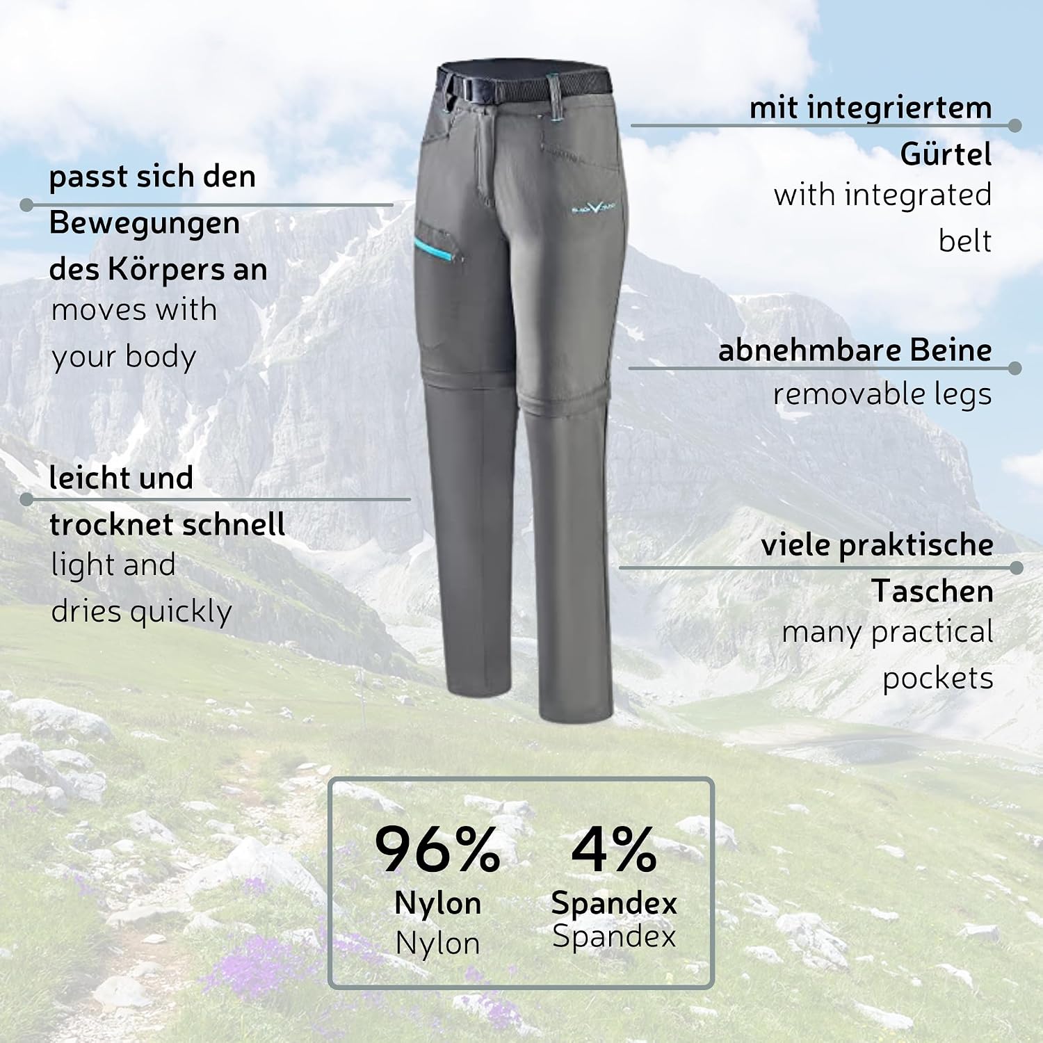Detalle 1 de Black Crevice pantalon trekking zippé femme