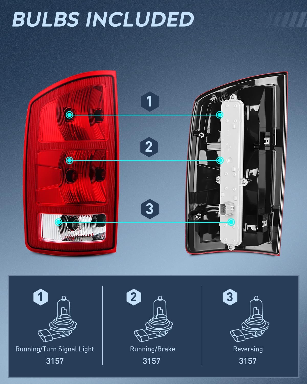 Detalle 2 de Nilight Taillight Assembly for 2002-2006 Dodge Ram (OE-Style, Left & Right Rear Lamp)
