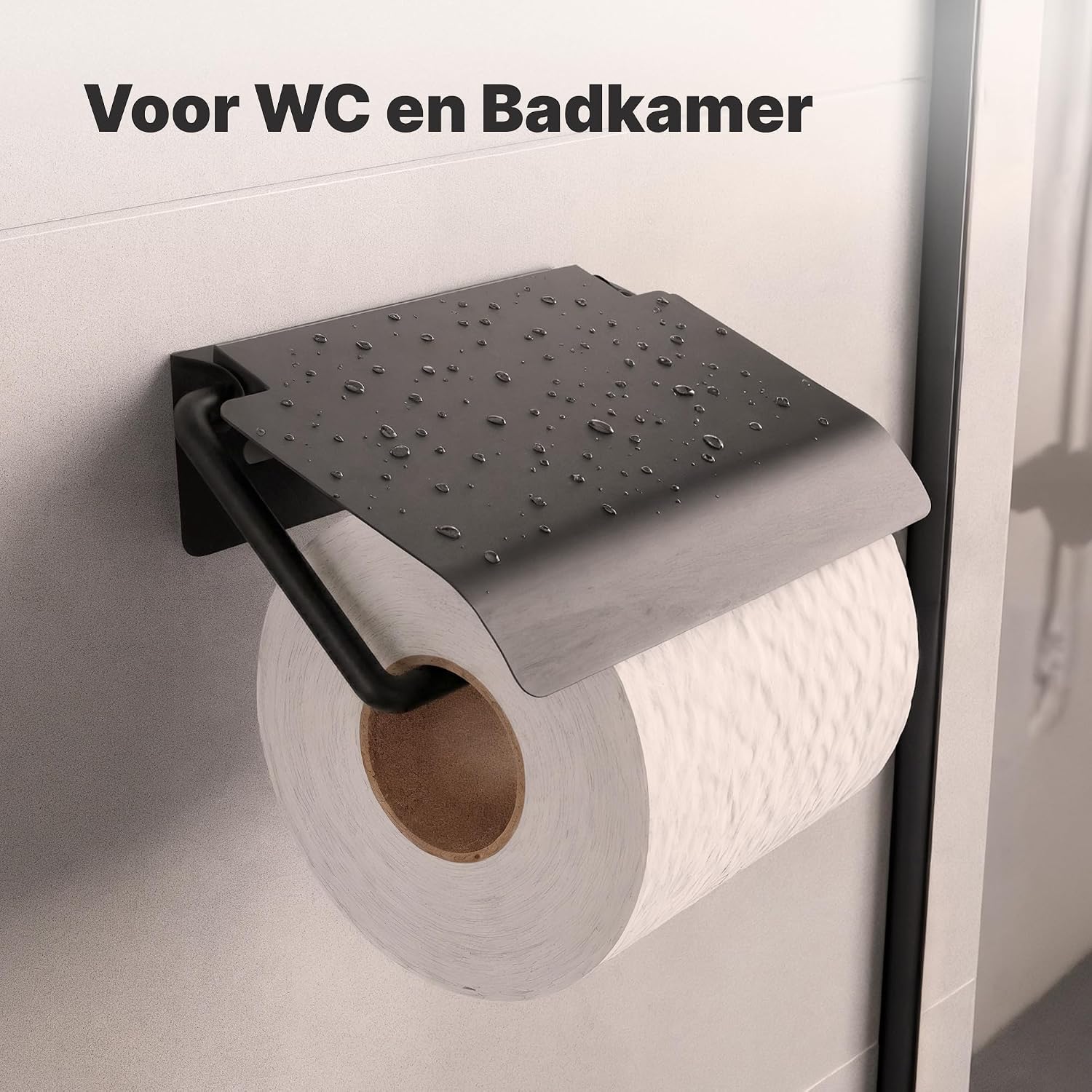 Detalle de Minismus MI7719 toiletrolhouder met afdekking, zwart RVS en twee montageopties