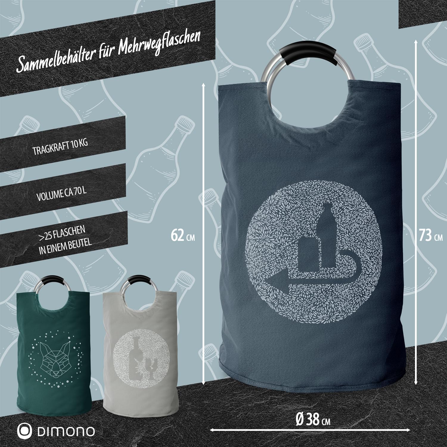 Detalle de Dimono Collecteur de Bouteilles et Panier à Bouteilles & Sac à Jouets – Récipient de Consigne recyclé, Panier à emballages vides