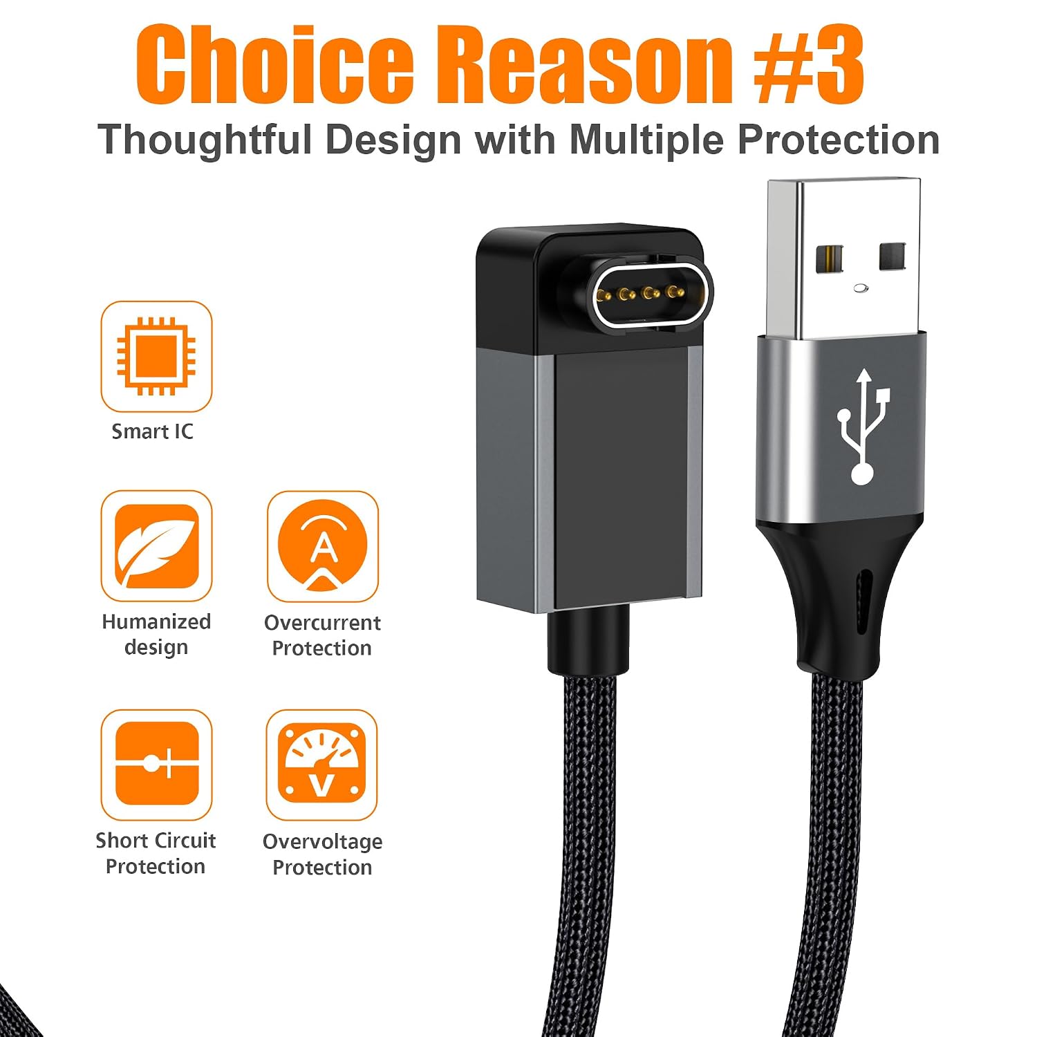 Detalle 2 de AGVEE CGW2-GBB81 Garmin Watch Charger, 2-Pack, 3.3ft L-Shape Cable
