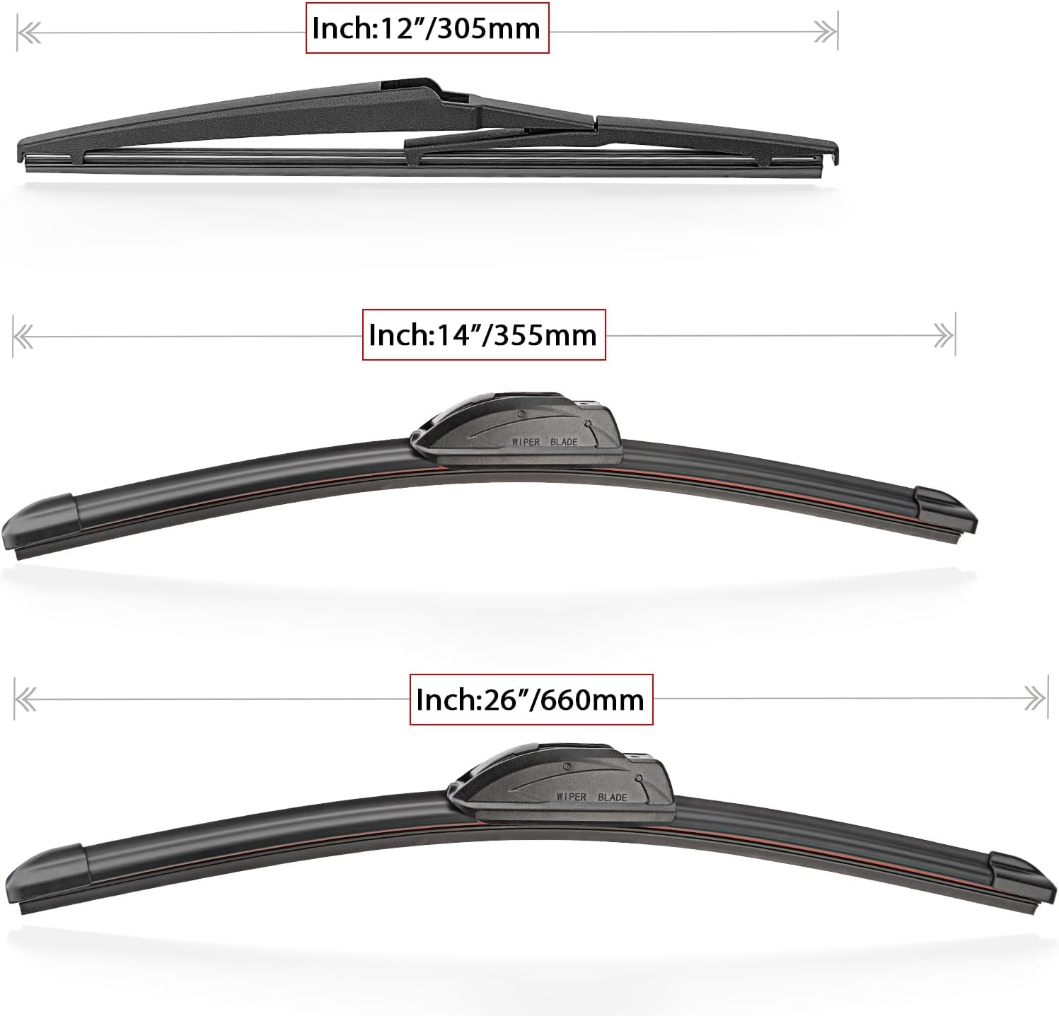 Thumbnail 4 de RAINTOK Windshield Wiper Blades Replacement for Toyota Yaris (2007–2011) — Front 26", 14", Rear 12" (Pack of 3)