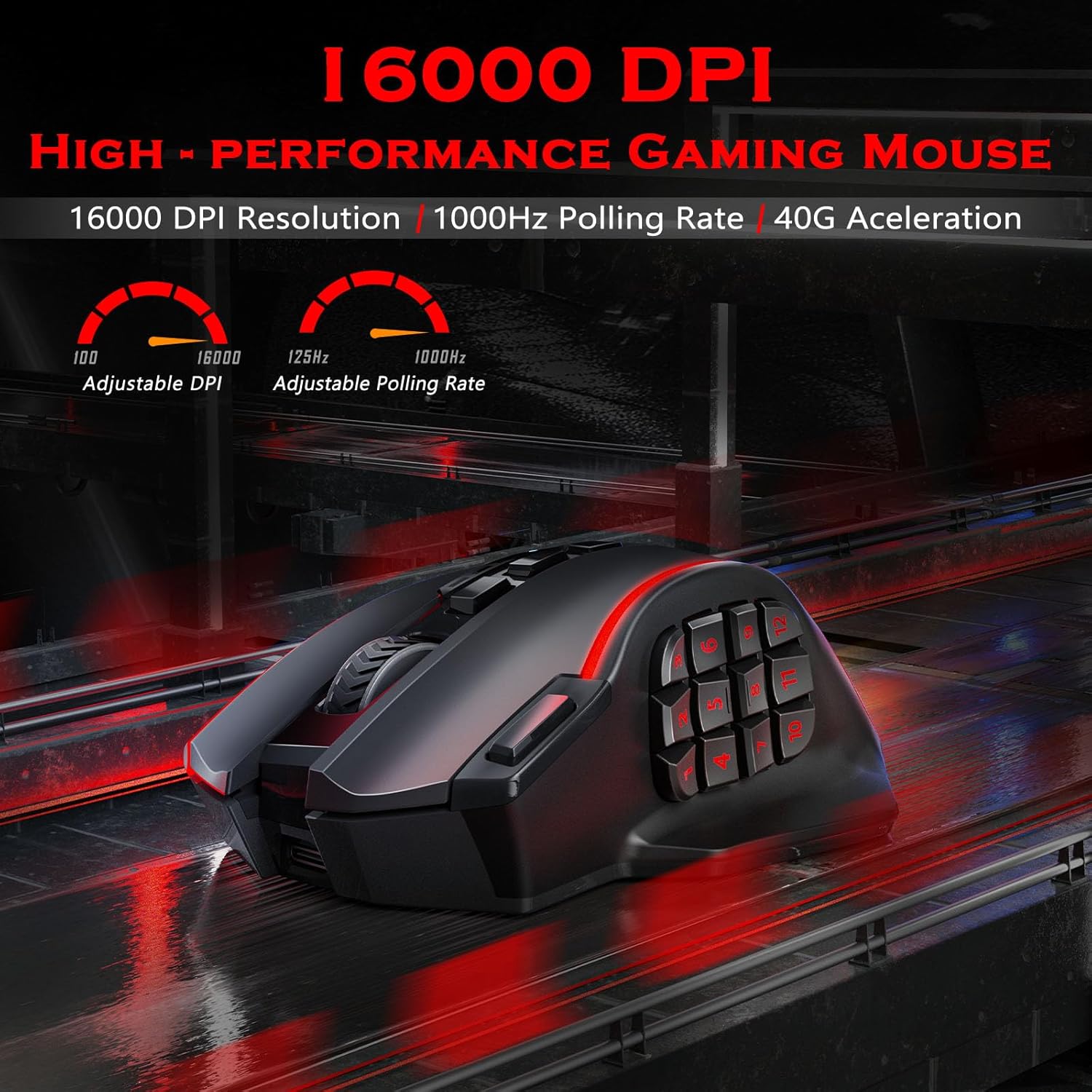 Detalle 2 de Redragon Wireless Gaming Mouse 16,000 DPI
