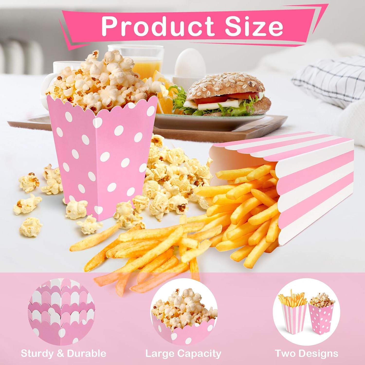 Detalle de GTNCE Rosa Popcorn Tüten Klein Papier 40Stück – Zwei Retro-Designs, lebensmittelecht