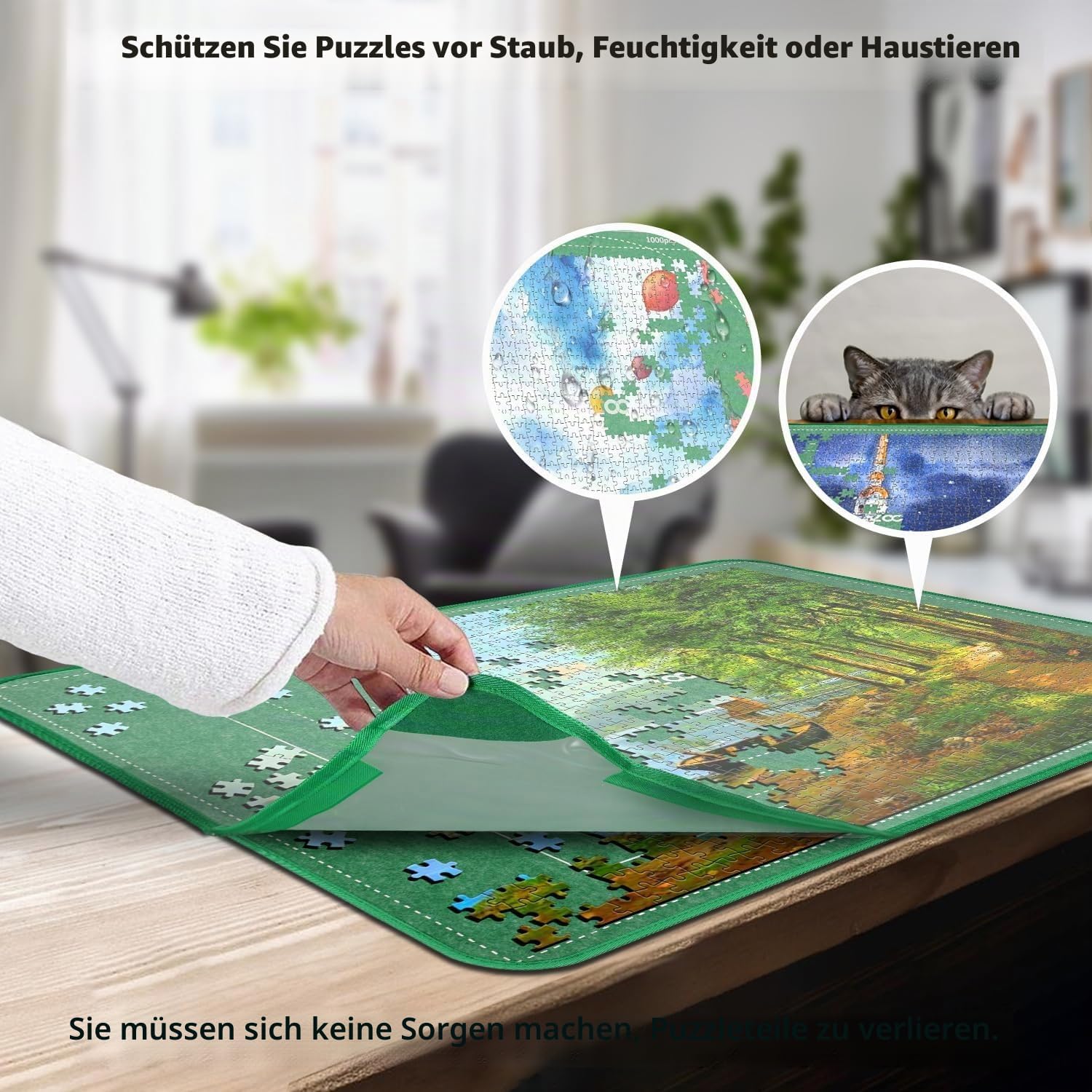 Thumbnail 2 de MOZOOSON faltbares Puzzlebrett für bis zu 1500 Teile – Tragbare Puzzlematte mit Staubschutz & 8 Sortierern