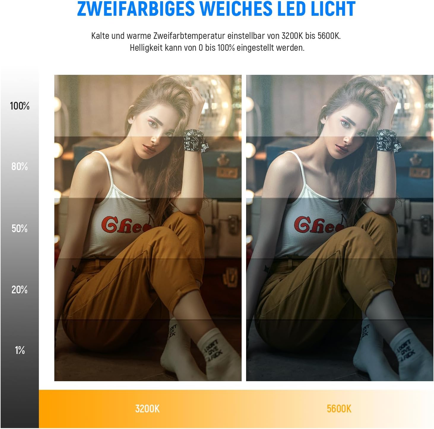 Detalle de NEEWER NL-192AI 13" LED Videolicht Panel Set mit Stativ – Bi-Color 3200–5600K, 2400 Lux, 8000mAh Akku